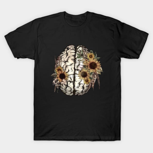 Mental health,  floral sunflowers and brain, value your mind T-Shirt by Collagedream